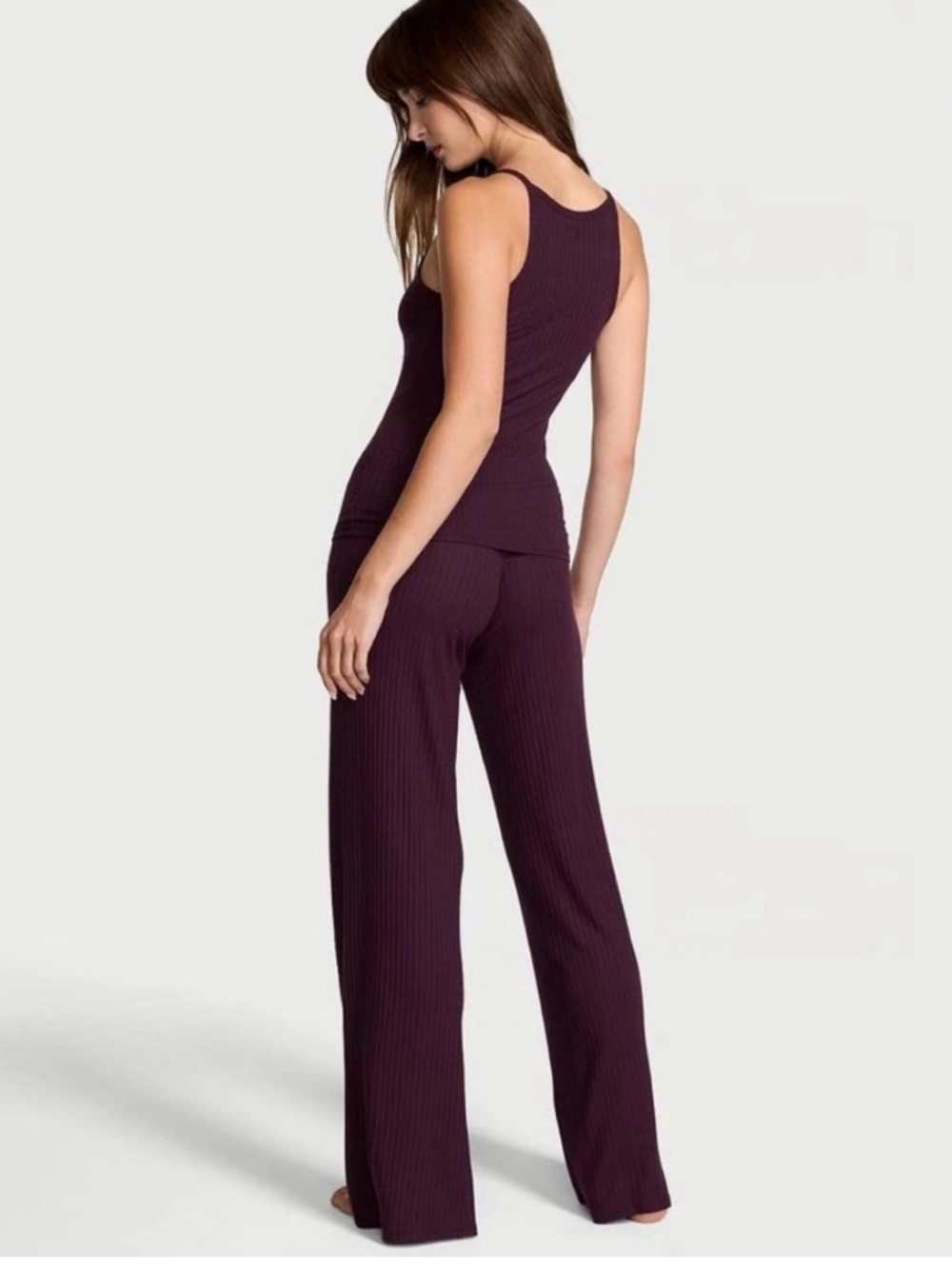 NWT Victoria's Secret SoSoft Modal Winter Wine Ribbed Cami & Pant Sleep Set - Picture 2 of 15